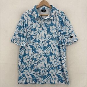 GreenSide Golf Polo Shirt Mens Large Blue Hibiscus Floral Stretch Performance